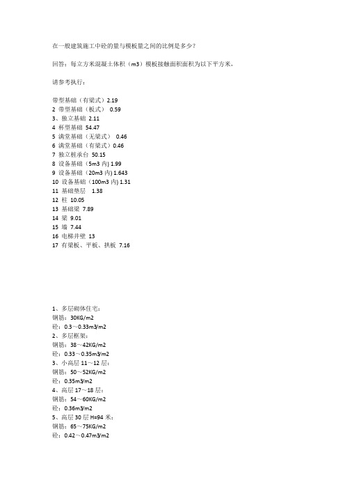 在一般建筑施工中砼的量与模板量之间的比例是多少