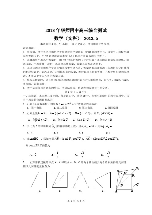 广东省华南师范大学附中2013届高三5月综合测试数学文试题word版