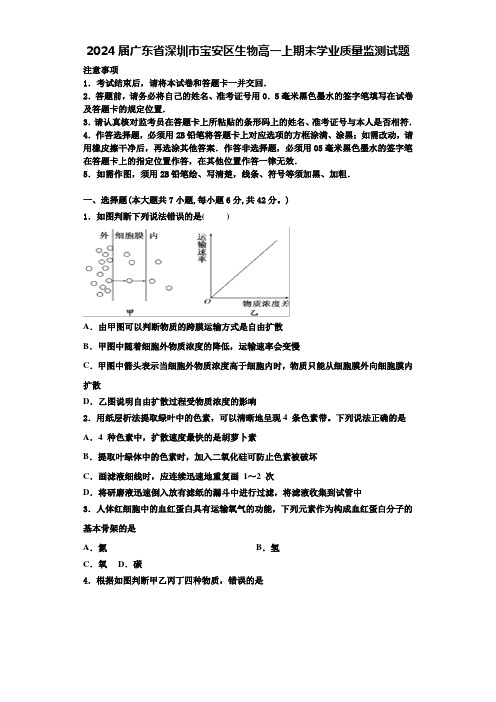 2024届广东省深圳市宝安区生物高一上期末学业质量监测试题含解析