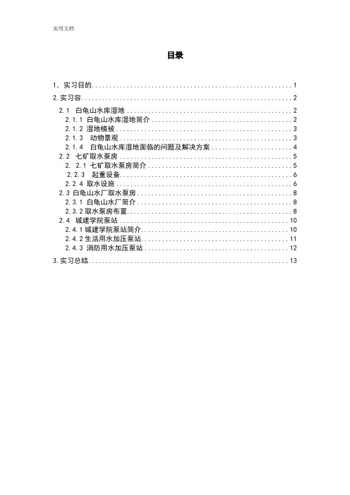 水资源利用与保护实习报告材料