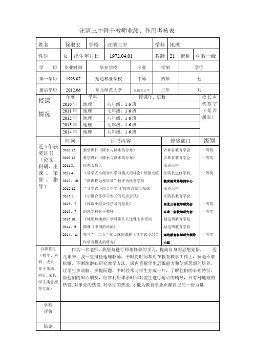 骨干教师业绩考核表 (1)