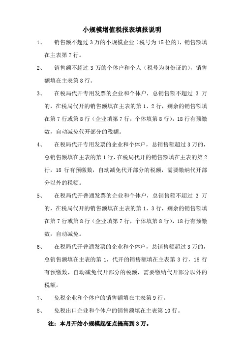 小规模增值税报表填报说明