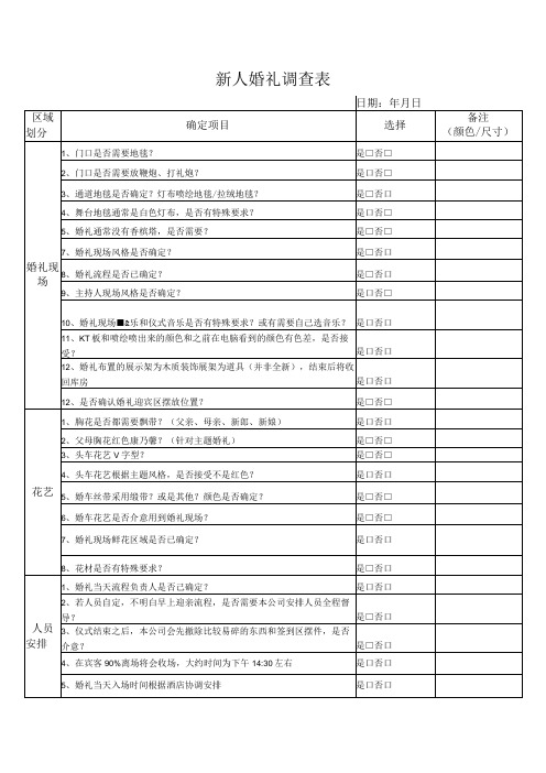 新人婚礼调查表