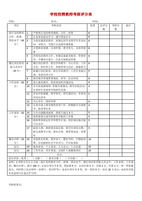 精编学校校聘教师考核评分表