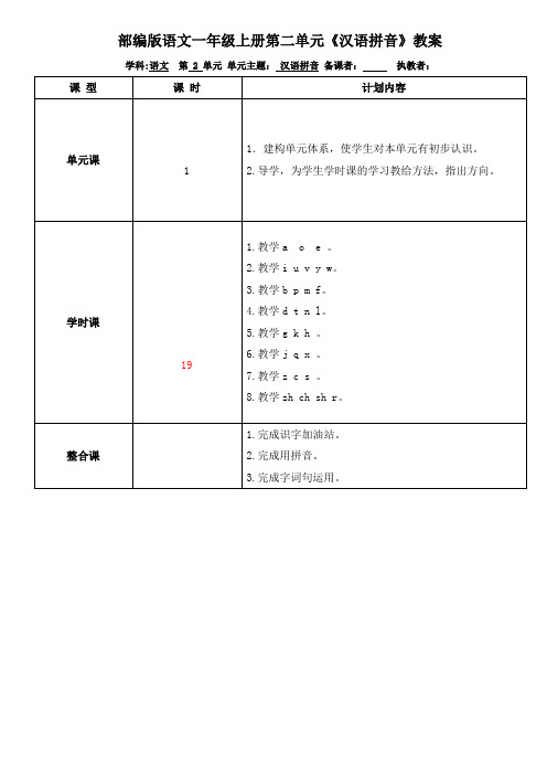 部编版语文一年级上册第二单元《汉语拼音》教案