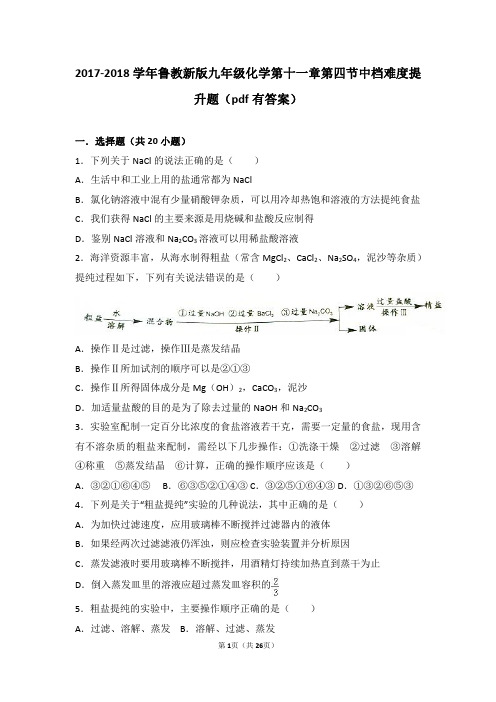 九年级化学下册第十一章化学与社会发展第四节化学与环境保护中档难度提升题pdf含解析新版鲁教版