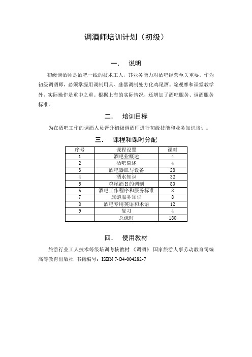 调酒师培训计划(初级) - 上海市人力资源社会保障网