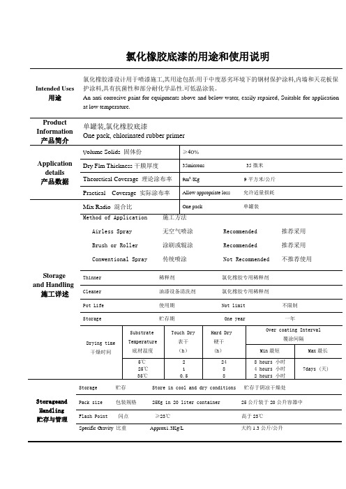 氯化橡胶底漆的用途和使用说明