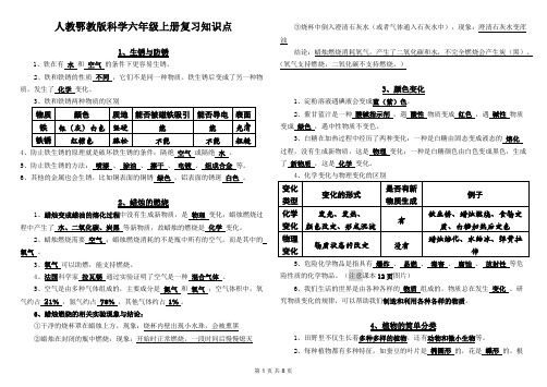 人教鄂教版六(上)复习知识点