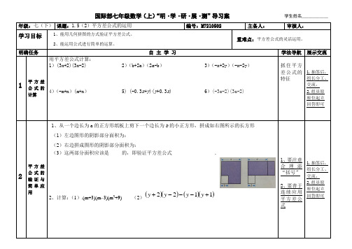 北师大版七年级数学 下册 1.5(2)平方差公式的运用  导学案设计(无答案)