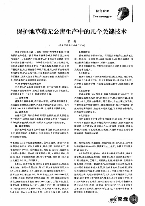 保护地草莓无公害生产中的几个关键技术