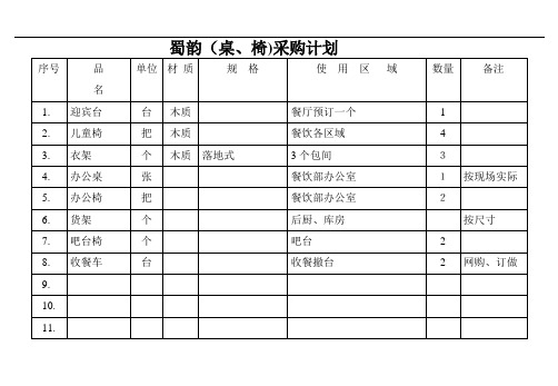 酒店前厅采购清单