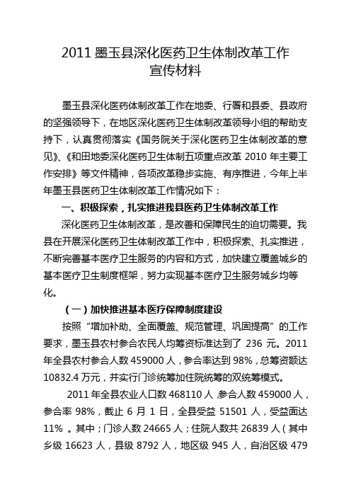2011墨玉县医改工作经验交流材料