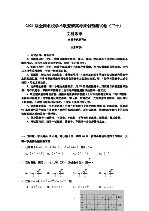 2021届全国名校学术联盟新高考原创预测试卷(三十)文科数学