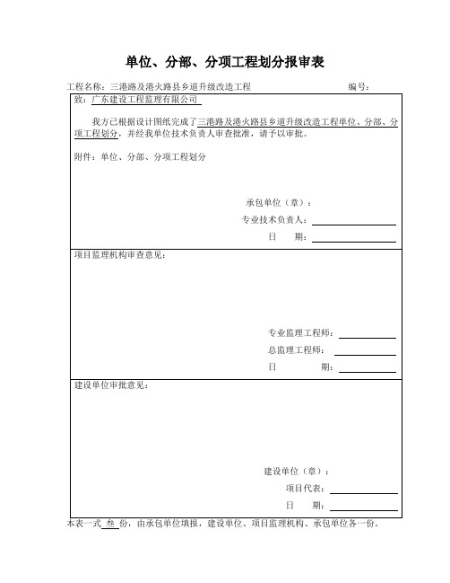 单位分部分项工程划分报审表