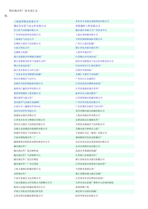 国内液压件厂家名录
