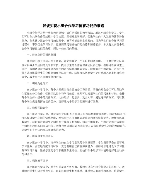 浅谈实现小组合作学习德育功能的策略