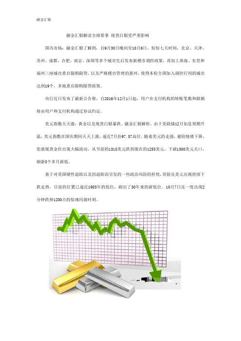 融金汇银解读全球要事 现货白银受严重影响