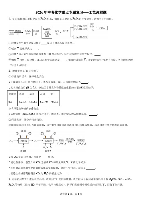 2024年中考化学重点专题复习工艺流程题