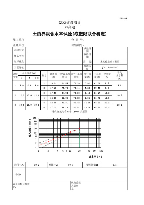 液塑限联合测定法自动计算表资料