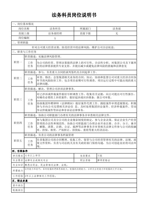 法务科员岗位说明书