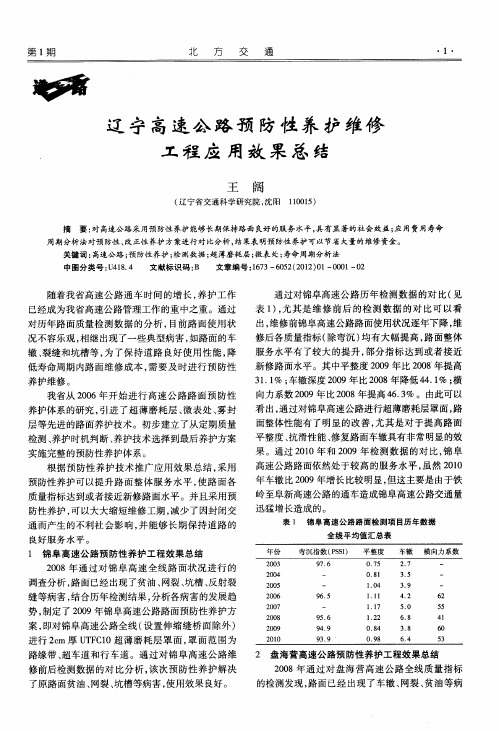 辽宁高速公路预防性养护维修工程应用效果总结