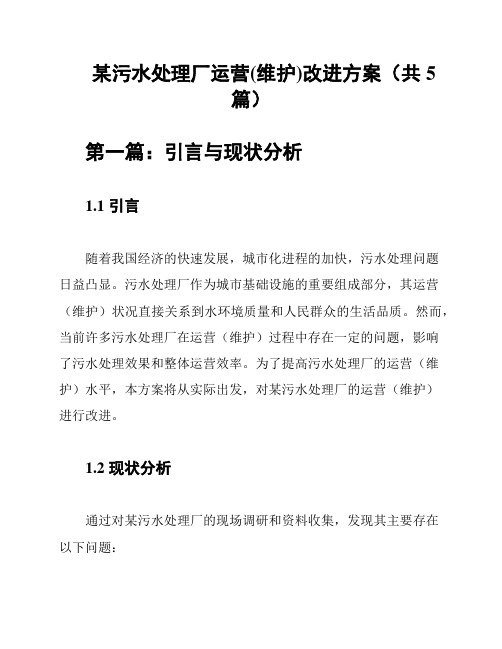 某污水处理厂运营(维护)改进方案(共5篇)