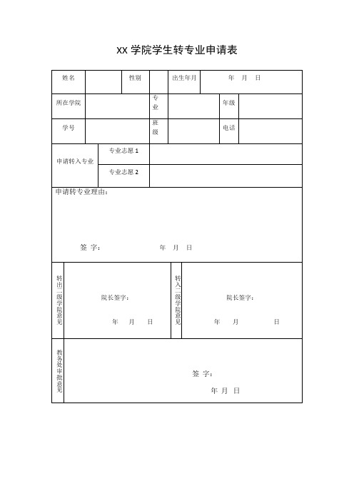 学院学生转专业申请表