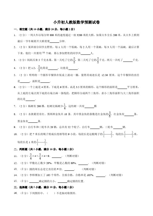 小升初数学预测试卷(十)人教新课标版含答案