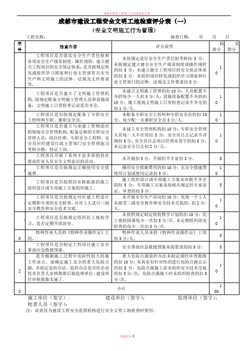 成都市建设工程安全文明工地检查评分表