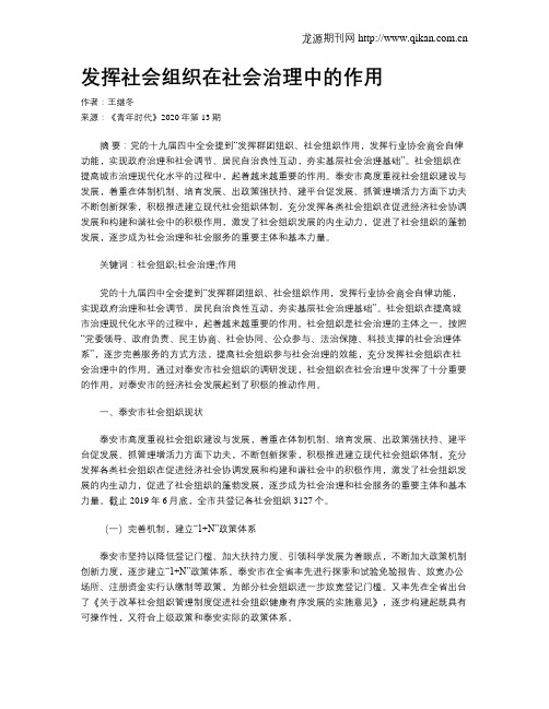 发挥社会组织在社会治理中的作用