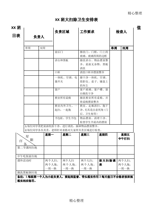 班级劳动值日表及卫生安排表模板