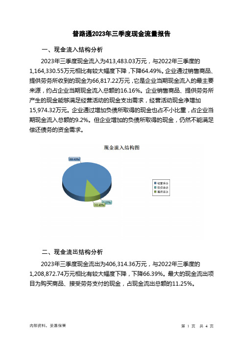 002769普路通2023年三季度现金流量报告