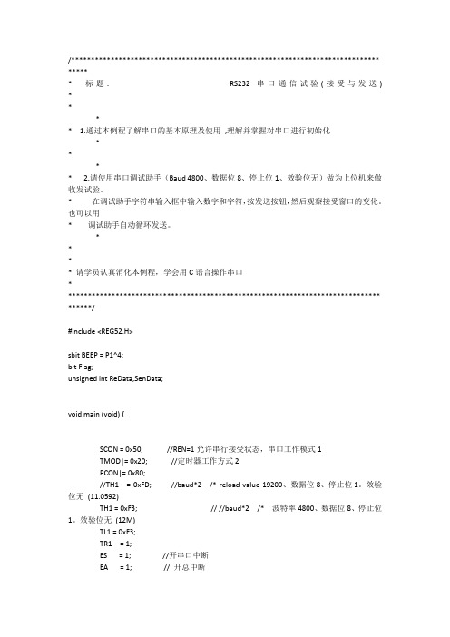 C51很简洁易懂的RS232串口通信接收发送程序