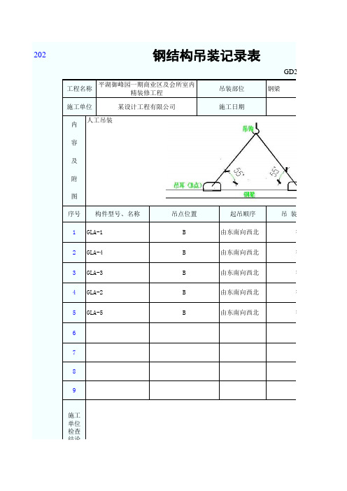 钢结构验收资料吊装记录表范例(真实项目)