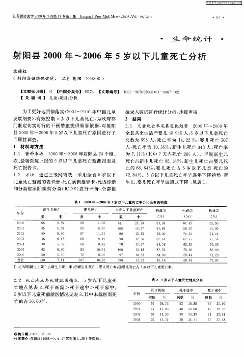 射阳县2000年2006年5岁以下儿童死亡分析