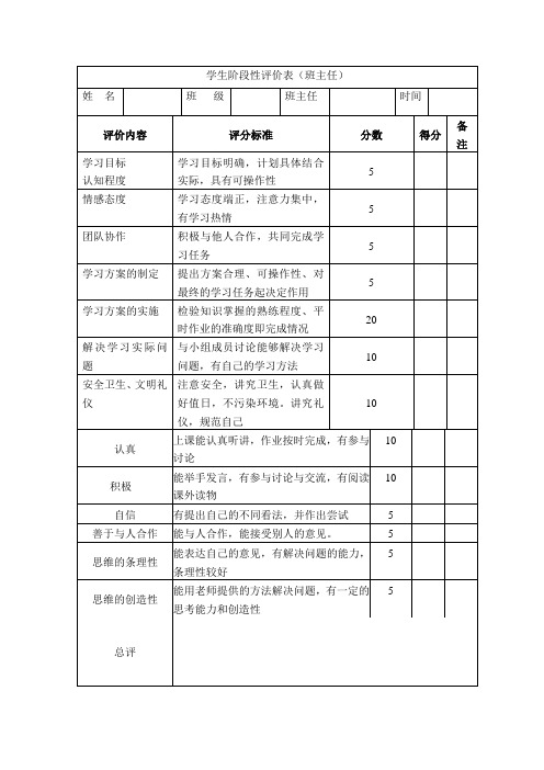 班主任评价表