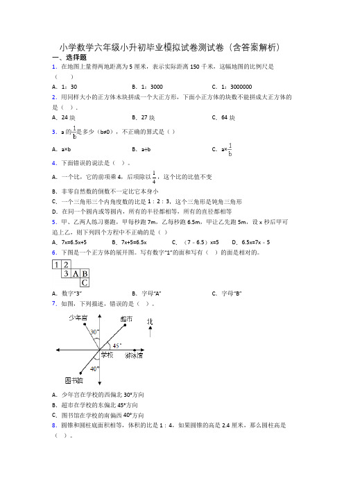 小学数学六年级小升初毕业模拟试卷测试卷(含答案解析)