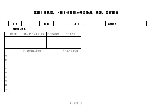 KTV 酒吧周工作总结计划表