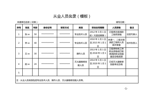 从业人员名录(模板)