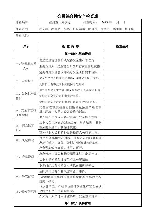 搅拌站公司综合性安全检查表