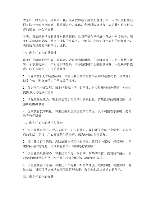 教师第一年当班主任感言