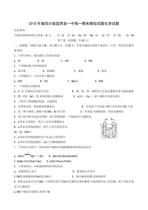 四川省宜宾县第一中学校2017-2018学年高一下学期期末模拟化学试题