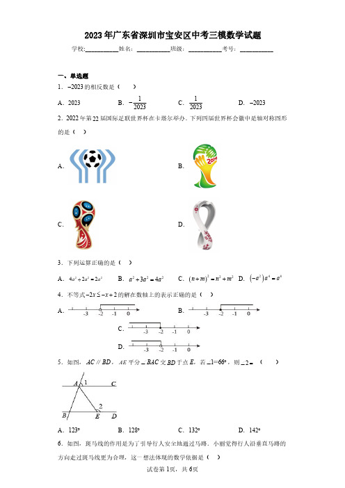 2023年广东省深圳市宝安区中考三模数学试题(含答案解析)