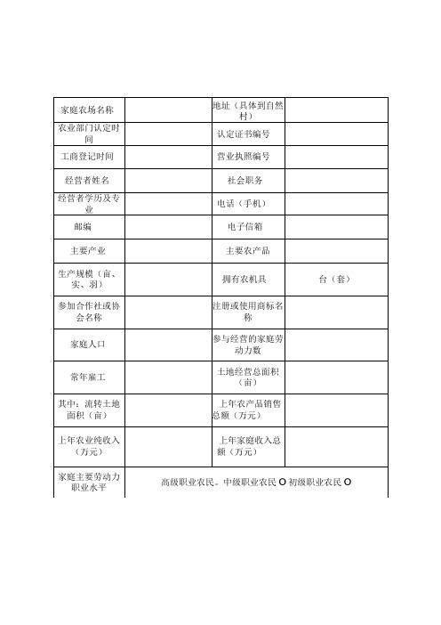 省级示范家庭农场申报表