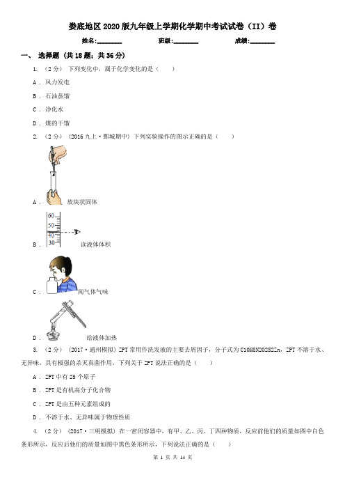 娄底地区2020版九年级上学期化学期中考试试卷(II)卷