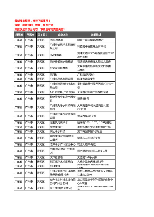 新版广东省广州市天河区净水器企业公司商家户名录单联系方式地址大全37家