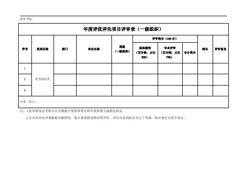 年度评优评先项目评审表