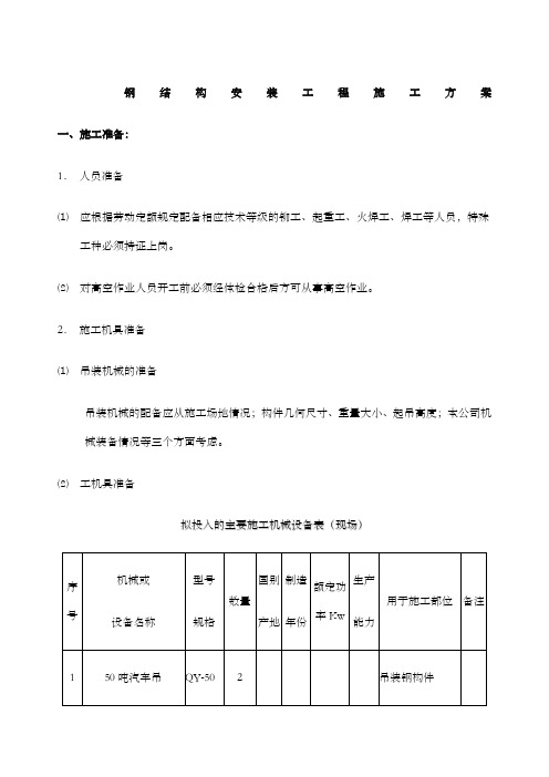 钢结构安装工程施工方案