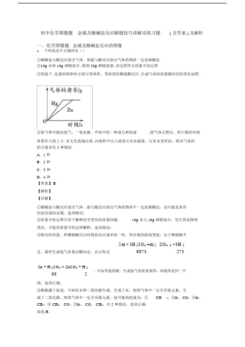 初中化学图像题金属及酸碱盐反应解题技巧讲解及练习题(含答案)及解析.docx